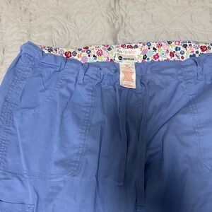 koi Periwinkle Stretch Scrub Pants with Floral Waistband